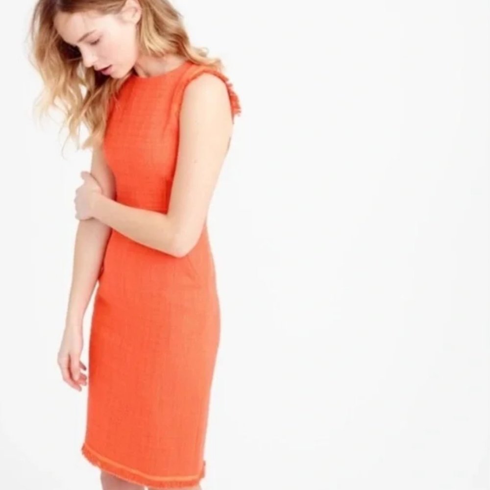 J. Crew Orange Sheath Tweed Dress with Pockets